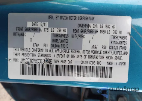 2012 Mazda Mazda2 Sport z USA, uszkodzony, nr VIN JM1DE1KYXC0139746